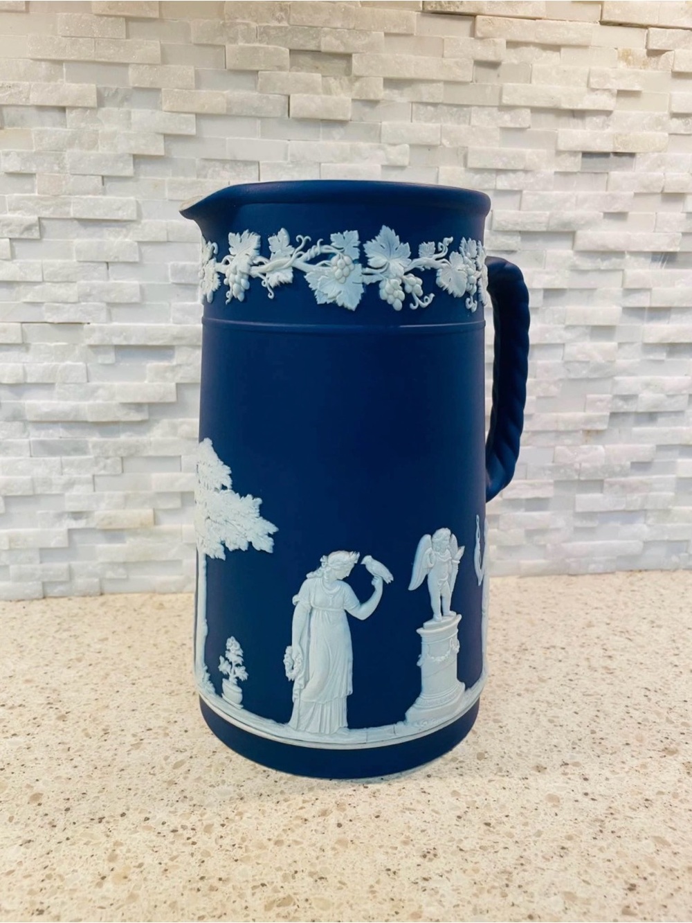 Wedgwood Jasperware Large Cobalt Blue Pitcher 1890's